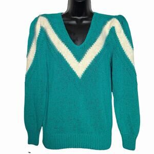 VTG 80s 90 RETRO SWEATER TEAL BEADED ANGORA BLEND NANNEL COTTAGE GRANDMA CORE M